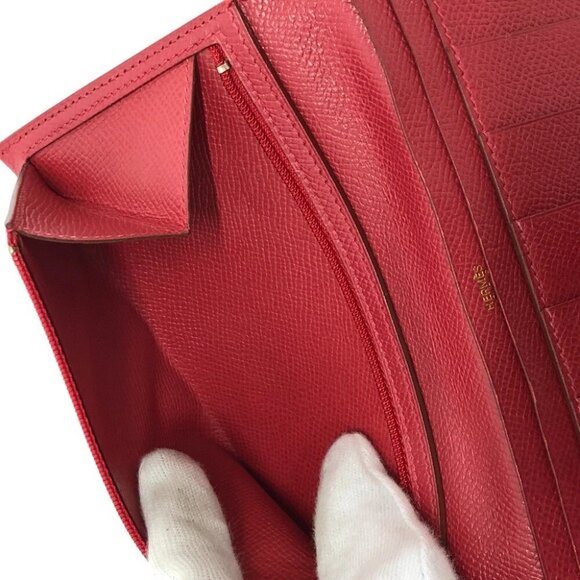 HERMES Bearn Souffle Two fold Long Wallet Courchevel Red/GoldHardware - Picture 10 of 14